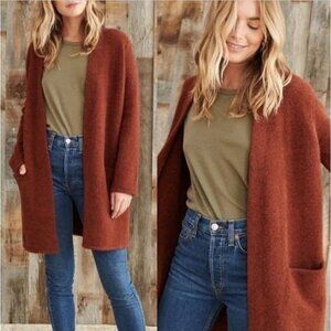NWT Jenni Kayne Wool Yak Blend Open Front Cardigan Sweater Coat Rust Size L